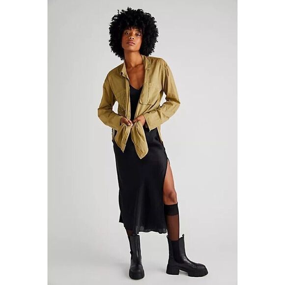 Free People Shirt Size Small Green Sheer Luck Top Button Up Tunic - Picture 1 of 7
